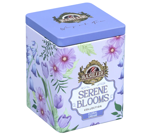 Basilur Floral Dream puszka ozdobna prezentowana pod skosem
