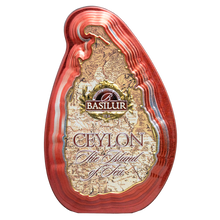 Herbata czarna Basilur Imperial Ceylon w czerwonej metalowej puszce w kształcie Sri Lanki