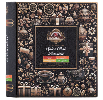 Przód opakowania Basilur Spice Chai – zestaw czarnych herbat cejlońskich o korzennych aromatach.