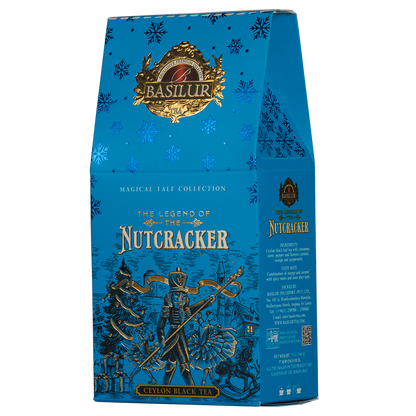 Niebieskie opakowanie herbaty Basilur The Legend of the Nutcracker z kolekcji Magical Tale Collection.
