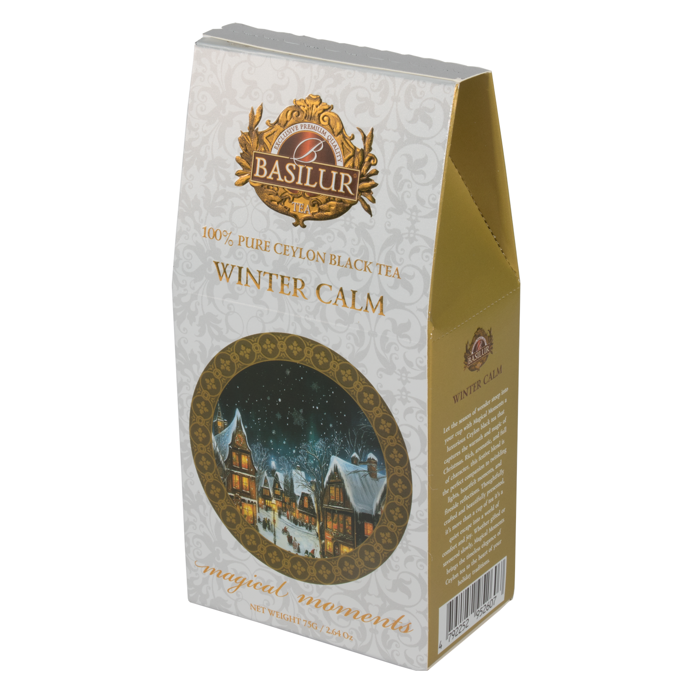 Herbata Basilur Winter Calm w eleganckim kartoniku z zimową grafiką klasyczna czarna herbata cejlońska 100%
