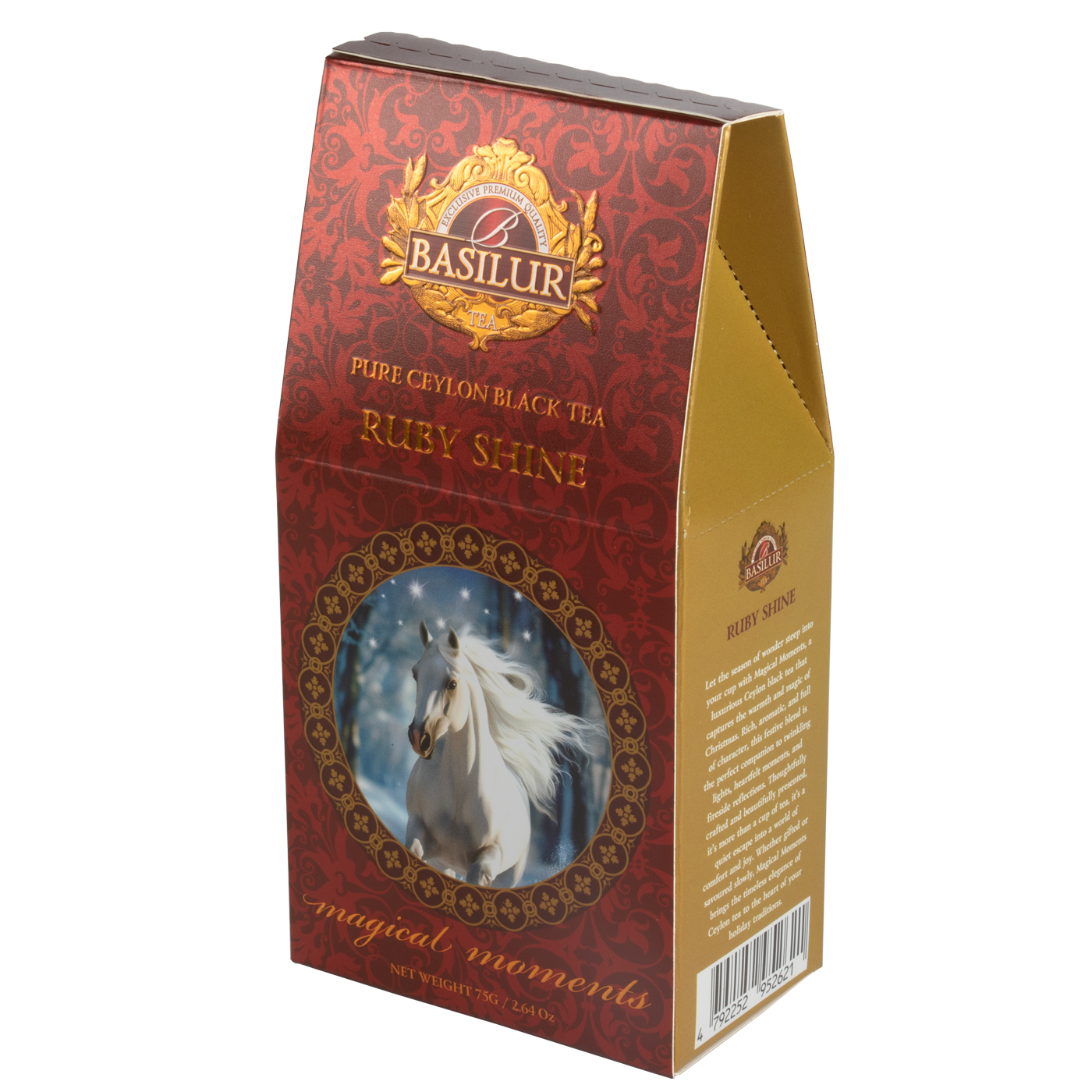 Opakowanie herbaty Basilur Ruby Shine – czarna herbata cejlońska w świątecznej odsłonie, doskonała na prezent.