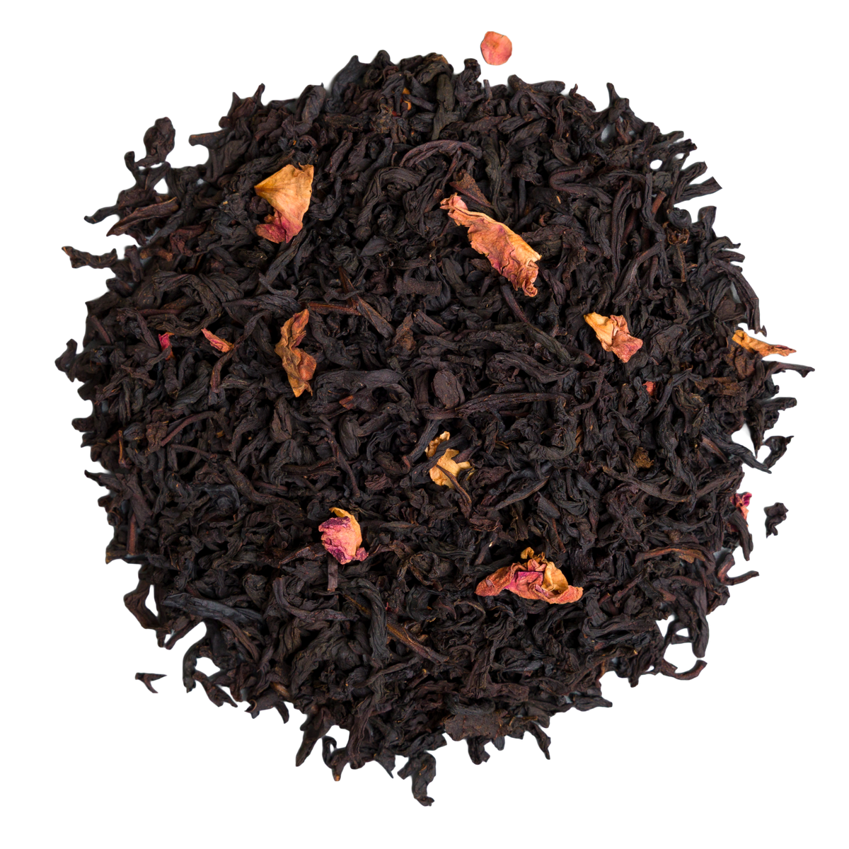 Liściasta herbata czarna Basilur Sweet Sakura z widocznymi płatkami róży, naturalnym aromatem sakury i wanilii.