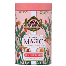 Basilur Morning Blooms zielona herbata liściasta w ozdobnej różowej puszce 75 g