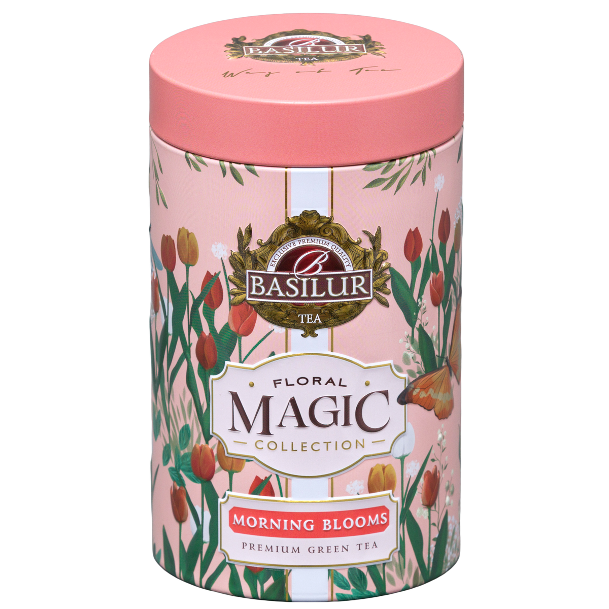 Herbata zielona Basilur Morning Blooms w różowej dekoracyjnej puszce z kolekcji Floral Magic