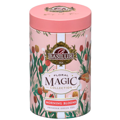 Herbata zielona Basilur Morning Blooms w różowej dekoracyjnej puszce z kolekcji Floral Magic