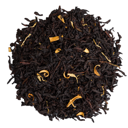 Susz czarnej herbaty Basilur Zesty Twist z kwiatem pomarańczy, nagietkiem oraz aromatem cytryny, imbiru i miodu.