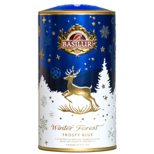 Herbata czarna Basilur Winter Forest w dekoracyjnej zimowej puszce z motywem złotego renifera