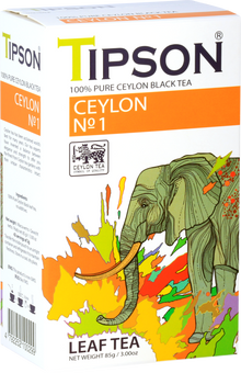 Widok boczny pudełka Tipson Ceylon No.1 z logo Ceylon Tea.