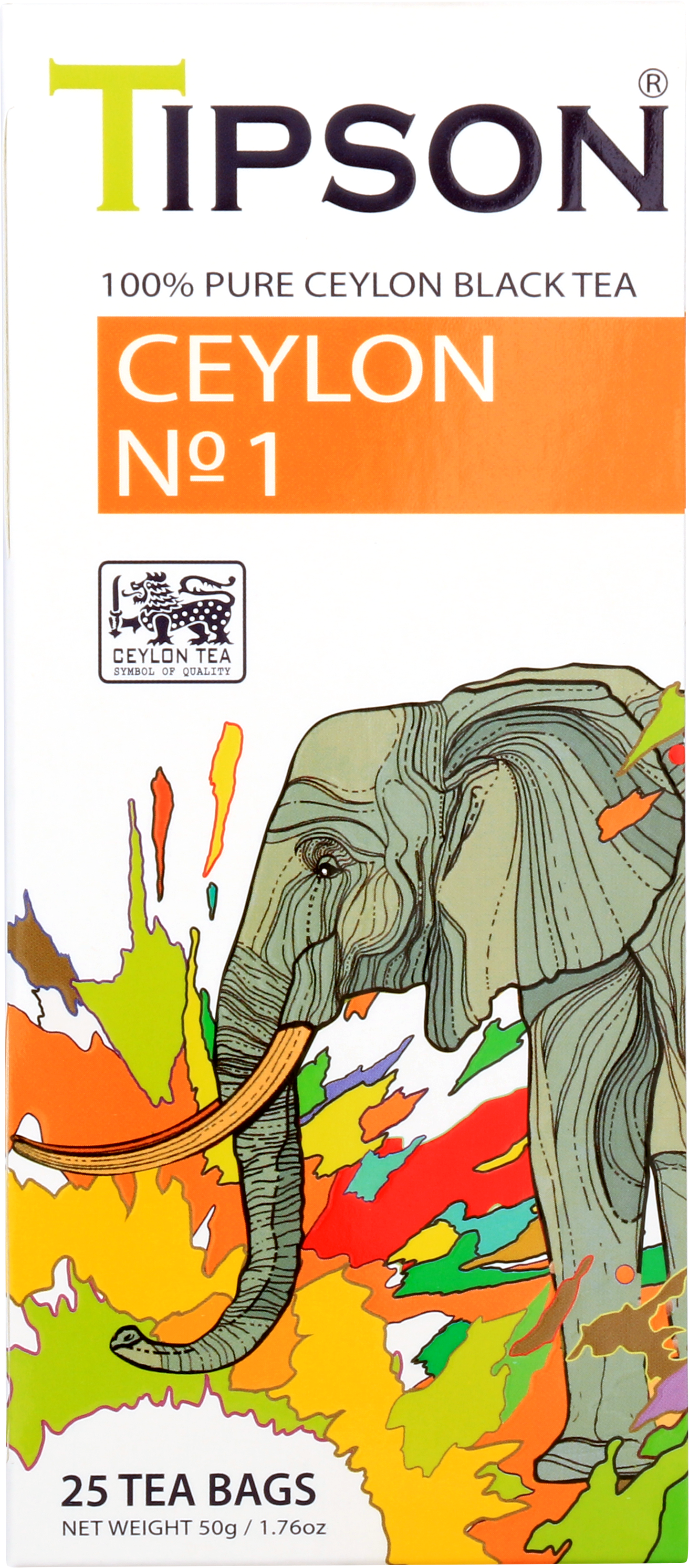 Przód opakowania Tipson Ceylon No. 1 – czarna herbata cejlońska 100%.
