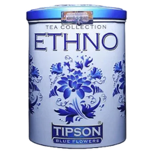 Puszka herbaty czarnej bez dodatków tipson ethno blue flowers z motywem niebieskich kwiatów