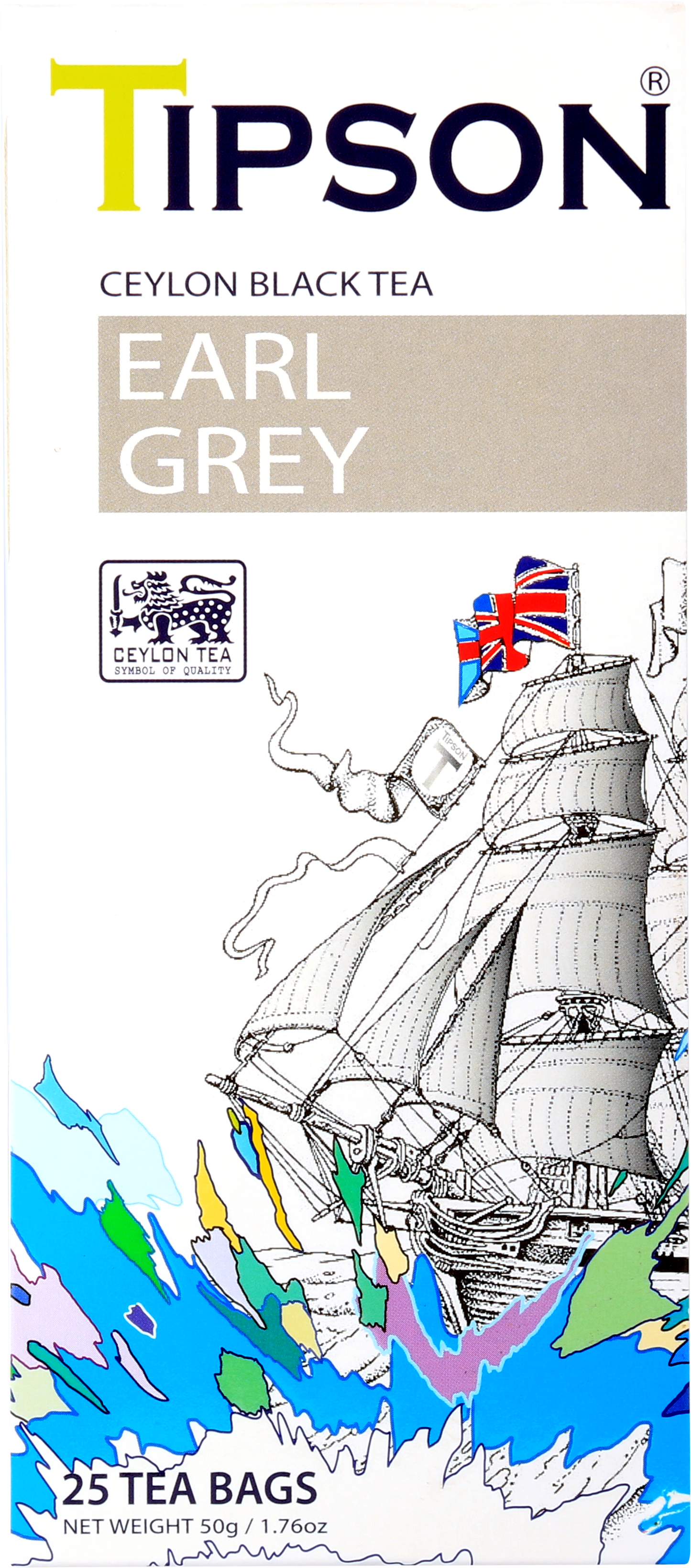 Herbata Tipson Earl Grey – czarna herbata cejlońska w kopertach, 25 torebek.