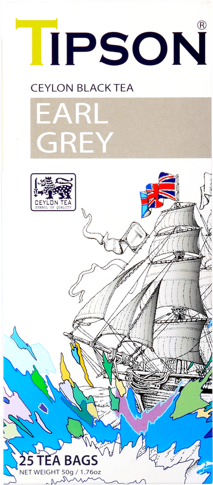 Herbata Tipson Earl Grey – czarna herbata cejlońska w kopertach, 25 torebek.