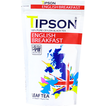 Opakowanie herbaty Tipson English Breakfast z kolorową mapą Wielkiej Brytanii i logo Ceylon Tea.