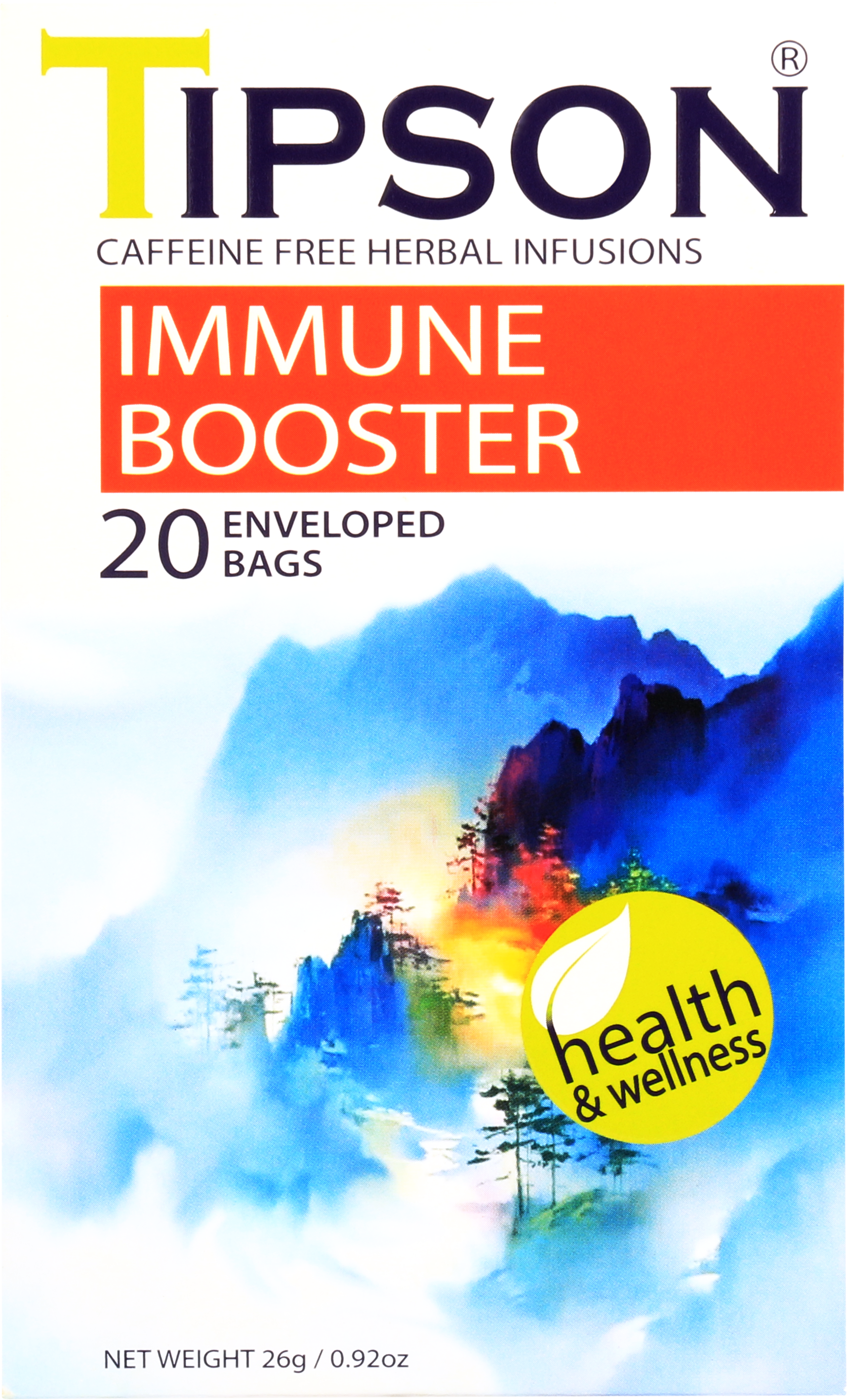 Herbata ziołowa Tipson Immune Booster w pudełku 20 torebek wspierająca odporność.