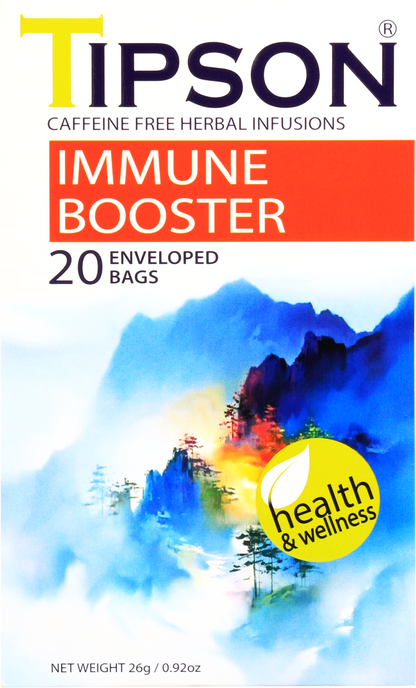 Herbata ziołowa Tipson Immune Booster w pudełku 20 torebek wspierająca odporność.