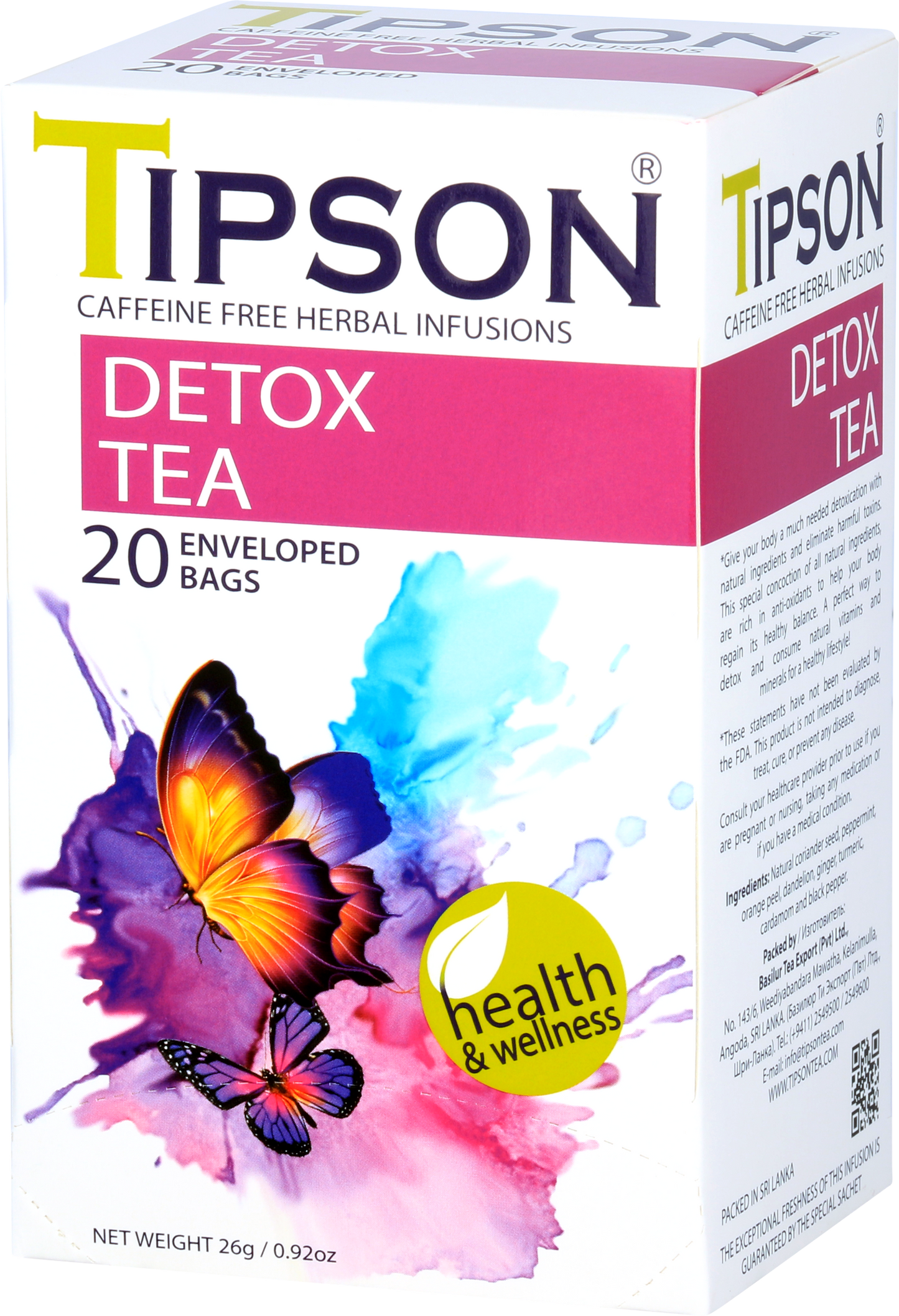 Bok opakowania herbaty Tipson Detox Tea – naturalna mieszanka ziół wspomagających detoks.