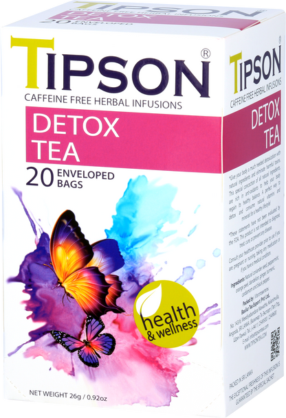 Bok opakowania herbaty Tipson Detox Tea – naturalna mieszanka ziół wspomagających detoks.