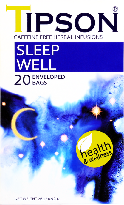 Herbata ziołowa Tipson Sleep Well wspomagająca relaks i spokojny sen.
