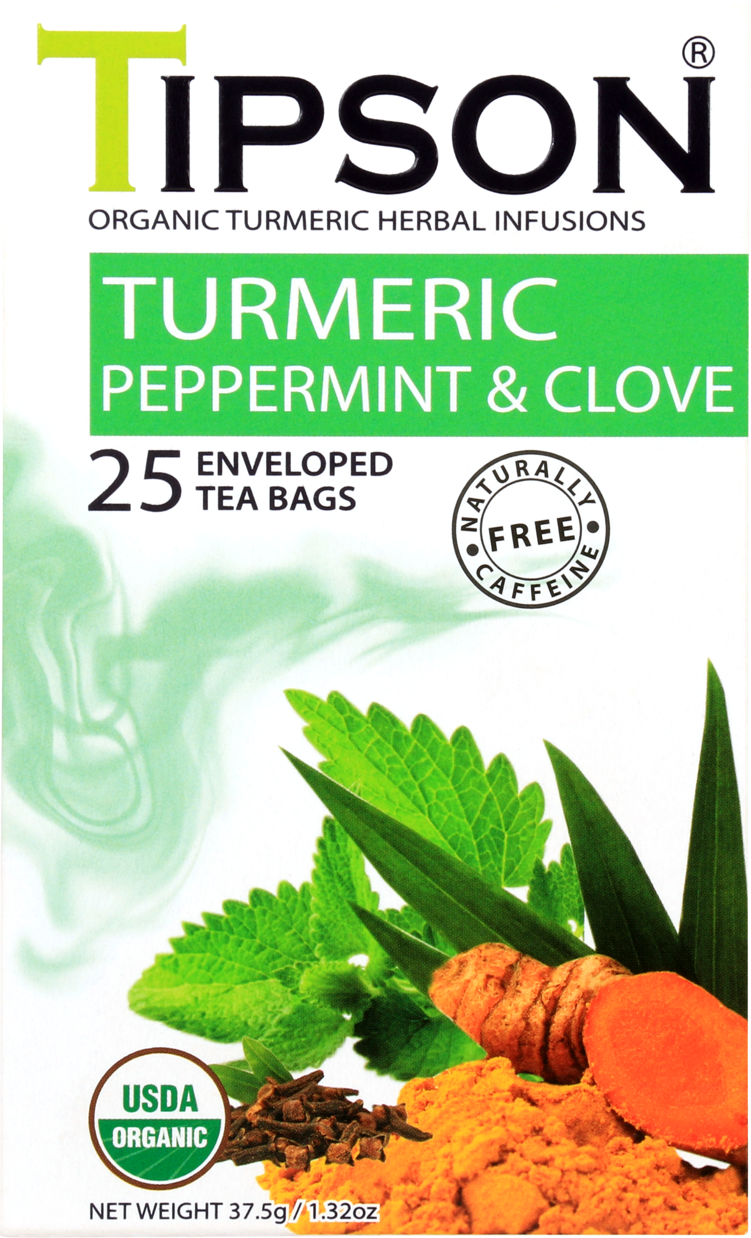 Herbata Tipson Turmeric Peppermint & Clove – kurkuma z miętą i goździkami.