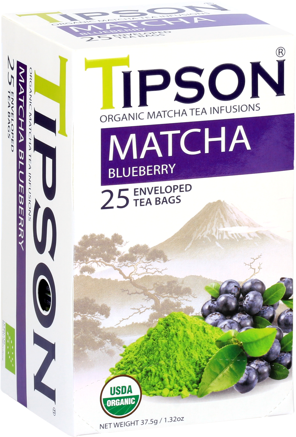 Herbata Tipson Matcha Blueberry – organiczna matcha z borówką w saszetkach.