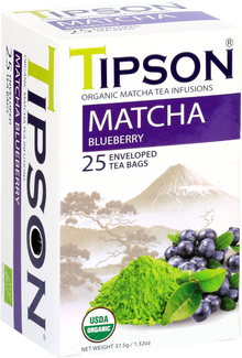 Herbata Tipson Matcha Blueberry – organiczna matcha z borówką w saszetkach.