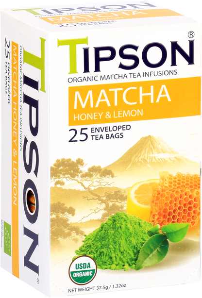 Herbata Tipson Matcha Honey & Lemon – organiczna matcha z miodem i cytryną.
