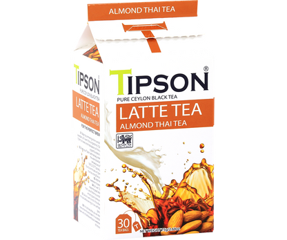 Opakowanie herbaty Tipson Latte Tea Almond Thai z czarnej herbaty cejlońskiej o aromacie migdałów.