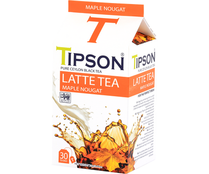 Opakowanie herbaty Tipson Latte Tea Maple Nougat z czarnej herbaty cejlońskiej o smaku klonowego nugatu.