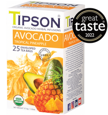 Opakowanie herbaty Tipson Avocado Tropical Pineapple z oznaczeniem Great Taste 2022.
