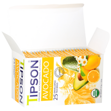 Otwarte pudełko herbaty Tipson Avocado Lemon & Chamomile z widocznymi saszetkami.