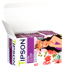 Otwarte pudełko herbaty Tipson Skin Glow Beauty Tea z widocznymi saszetkami.