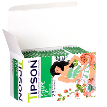 Otwarte pudełko herbaty Tipson Shape Up Beauty Tea z widocznymi saszetkami.