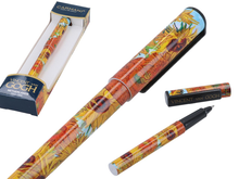 Zbliżenie na kolorowy wzór długopisu inspirowany obrazem Słoneczniki Van Gogha