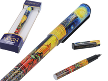 Zbliżenie na kolorowy wzór długopisu inspirowany obrazem Vincenta van Gogha