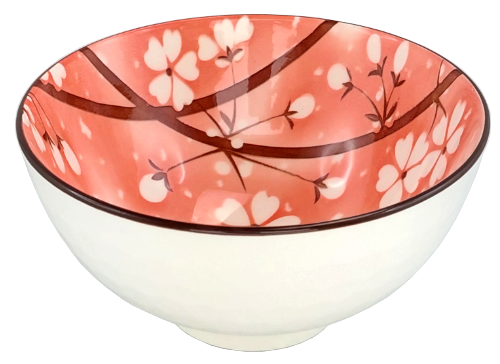 Ceramiczna czarka japońska o pojemności 280 ml w kolorze różowym, zdobiona motywem kwiatów wiśni.
