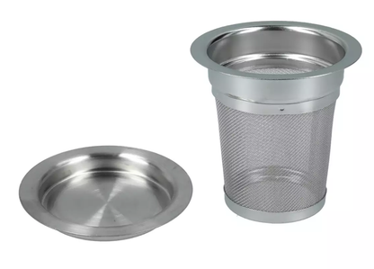 Stalowy zaparzacz do herbaty z dopasowanym spodkiem