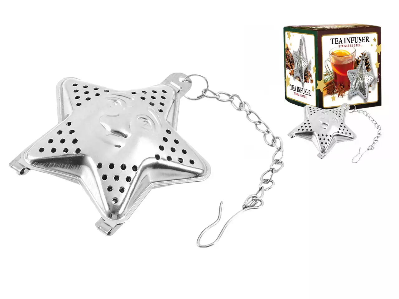 Zaparzacz gwiazdka Carmani na łańcuszku obok opakowania