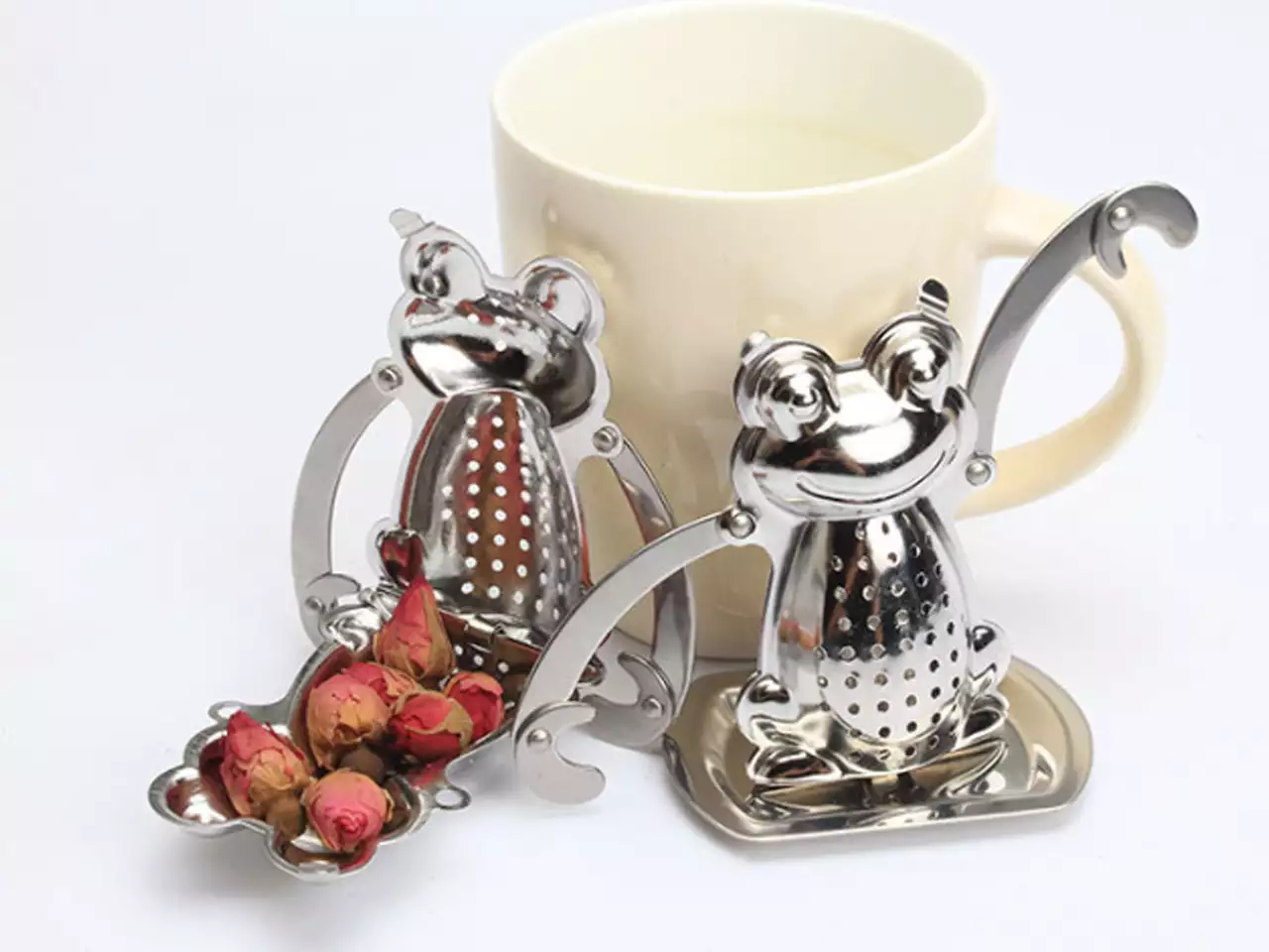 Otwarty zaparzacz do herbaty żabka z miejscem na susz