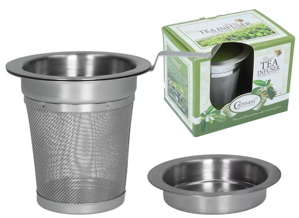 Opakowanie zaparzacza do herbaty i ziół Carmani z przykrywką i uchwytem.