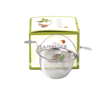 Zaparzacz Carmani 8,5 cm widok z góry – metalowa siatka ze stali nierdzewnej i opakowanie Royal Tea Infuser.