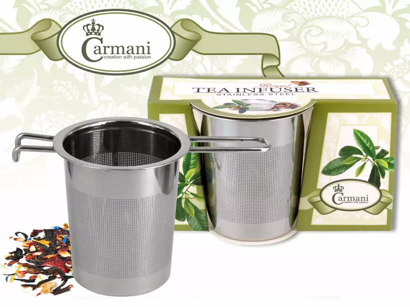 Elegancki zaparzacz stalowy Carmani z uchwytami. Idealny do parzenia herbaty liściastej. Zamów teraz i ciesz się wyjątkowym aromatem naparu!
