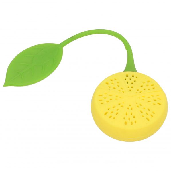 Silikonowy zaparzacz do herbaty w kształcie cytryny z zielonym listkiem