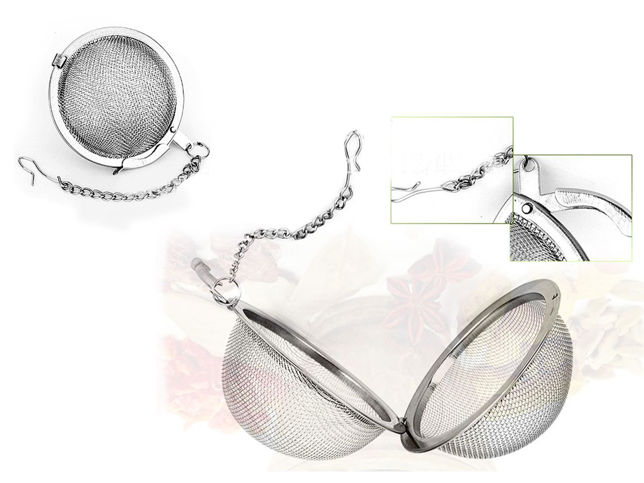 Średni zaparzacz kula ze stali nierdzewnej z łańcuszkiem otwarty