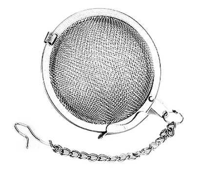 Metalowy zaparzacz kulka o średnicy 5,5 cm z łańcuszkiem i haczykiem.