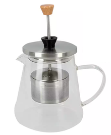 Szklany dzbanek 750 ml z metalowym zaparzaczem i tłokiem w pokrywce.