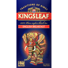 Front opakowania herbaty Kingsleaf English Breakfast z wyraźnym logo i motywem słonia.