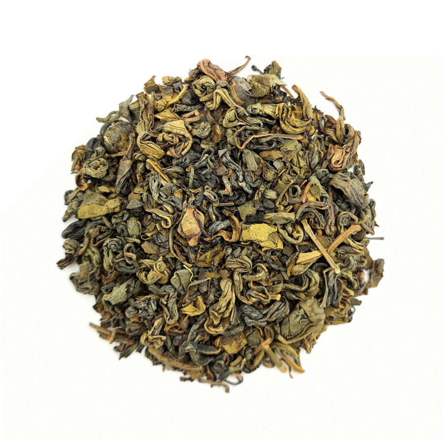 Susz zielonej herbaty Kingsleaf Imperial Green w zbliżeniu – naturalne liście herbaciane wysokiej jakości.