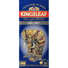 Boczne ujęcie opakowania Kingsleaf Earl Grey z informacjami o składzie.