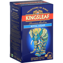 Perspektywiczne zdjęcie pudełka Kingsleaf Royal Assam podkreślające elegancki design.